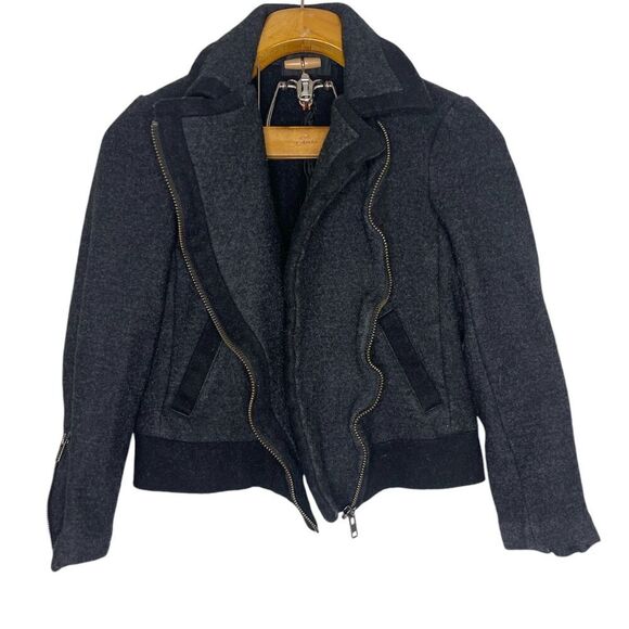 J Crew Gray Stretch Wool Motorcycle Jacket Size: 8 - Picture 1 of 6